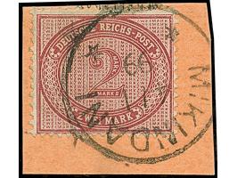 1891, 2 M. dunkelrotkarmin mit klarem Stempel “MIKINDANI 4.1.99” auf Postanweisungs-Briefstück, in tadelloser Erhaltung, Foto