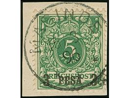 “MASINDE 15.3.96” klar und praktisch kpl. auf Ausgabe 1893/96 3 P. auf 5 Pfg. auf Briefstück, in tadelloser Erhaltung, Fotoat