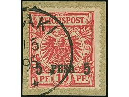 “(KIS)AKI …5.95” klarer Teilabschlag auf Ausgabe 1893/96 5 P. auf 10 Pfg. lebhaftlilarot auf Briefstück, in tadelloser Erhalt
