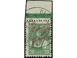 1941, “Eesti post”, handschriftlicher Aufdruck in roter Tinte: 20 Kopeken, Oberrandstück, farbfrisch und gut gezähnt, sauber 