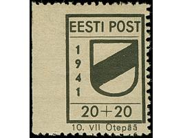 1941, Wappenschild 20 Kopeken, gezähnt, Type II, farbfrisch und gut gezähnt, mit fehlendem Blaudruck, links ungezähnt, postfr
