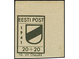 1941, Wappenschild 20 Kopeken, geschnitten, Type II, rechte obere Bogenecke, ohne Blaudruck, postfrisch, tadellos, sehr selte