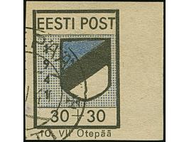 1941, Wappenschild 30 Kopeken, geschnitten, Type I, rechtes Seitenrandstück, farbfrisch, sauber gestempelt, tadellos, eine se