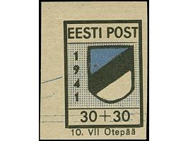 1941, Wappenschild 30 Kopeken, geschnitten, Type I, linke obere Bogenecke, mit klarem Doppeldruck der schwarzen Druckplatte, 