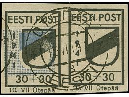 1941, Wappenschild 30 Kopeken, geschnitten, Type II, waagerechtes Paar aus der 5. Druckperiode, dabei die rechte Marke mit fe