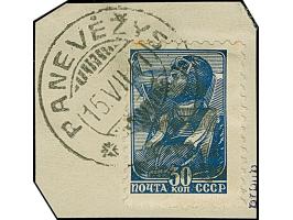1941, Handstempelaufdruck 5-30 Kopeken, je farbfrisch und gut gezähnt, sauber mit Stempel “PANEVEZYS 15.VII.41” auf Briefstüc