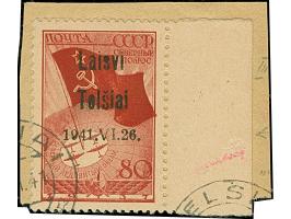 1941, Nordpol 80 Kopeken karmin, rechtes Seitenrandstück, farbfrisch und gut gezähnt, mit Aufdruckfehler “Text in Type III, Z