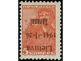 1941, 5 Kopeken dunkelbräunlichrot, braunroter Aufdruck, farbfrisch und gut gezähnt, mit Aufdruckfehler kopfstehender Aufdruc