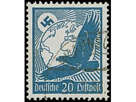 1934, Flugpost 20 Pfg. mit senkrechter Gummiriffelung und Plattenfehler “kleiner weißer Flügel am Fuß der 2”, gestempelt, in 