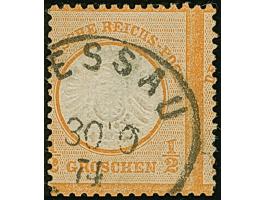 ½ Gr. orange mit stark nach rechts verschobener, senkrechter Zähnung und klarem EKr. “(D)ESSAU 30.9.74”. Die farbfrische Mark