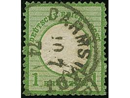 1 Kr. dunkelgrünlicholiv mit Zähnungsbesonderheit “ausgefallenes Zähnungsloch rechts in der 4. Position” (FZL r4), klar mit E