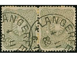 Barmer Postfälschung 50 Pfg. grünlichgrau im waagerechten Paar mit jeweils klarem EKr. “LANGERFELD ** 4.11.82” und rückseitig