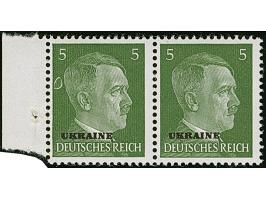 1941, Hitler 5 Pfennig, waagerechtes Paar mit linkem Seitenrand, die linke Marke mit seltenem Plattenfehler "ovaler Bruch lin