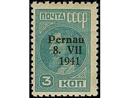 1941, 3 Kopeken dunkelgrünlichblau, gezähnt, mit Aufdruckfehler “9 in 1941 größer und 41 mager", sauber ungebraucht, eine sel