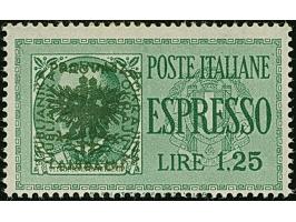 1944, Eilmarke 1,25 Lire grün, mit klarem um ca. 1,5mm versetztem Doppelaufdruck, postfrisch, tadellos, eine seltene Marke mi