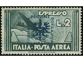 1944, Flugpost-Eilmarke 2 Lire schwarzgrautürkis, mit Probeaufdruck mittig statt links, postfrisch, tadellos, u.a. sign. Kris