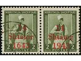 2 Qind schwärzlichbraunoliv, waagerechtes Paar, dabei die linke Marke mit Setzfehler “1643 statt 1943”, sauber gestempelt, ta