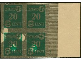 1941, Landespost 20 Kopeken dunkelsmaragdgrün, ungezähnter Probedruck auf russichem Buch- bzw. Zeitungspapier, Rand-Viererblo