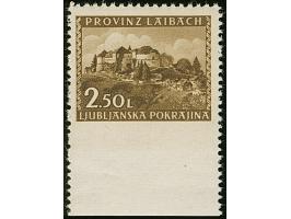 1945, Ansichten aus Slowenien Landschaft am Fluss Gurk 2,50 Lire schwärzlichockerbraun, Unterrandstück unten ungezähnt, postf