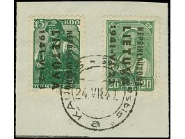 1941, Nepriklausoma 15 Kopeken dunkelgraugrün und 20 Kopeken schwarzgelbgrün, je mit kopfstehendem Aufdruck, sauber mit Stemp