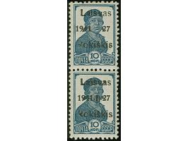 1941, Aufdruck schwarz: 10 Kopeken dunkelpreußischblau, senkrechtes Paar von den Druckfeldern 10 und 20, die obere Marke mit 