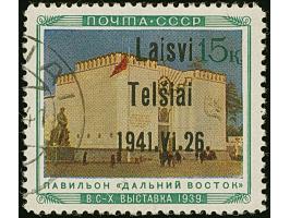 1941, Pavillon Ferner Osten 15 Kopeken, mit Aufdruckfehler “Vi statt VI”, sauber mit Teilstempel “(TELSIAI)" entwertet, tadel