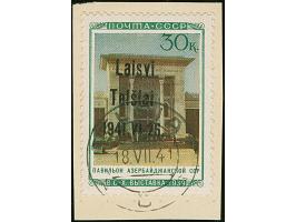 1941, Aserbaidschanische SSR 30 Kopeken, Aufdrucktype IIIb, sauber gestempelt auf Briefstück, tadellos, Fotoattest Krischke B