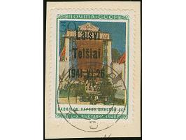 1941, Karelo-Finnische SSR 30 Kopeken, Aufdrucktype IIIb, sauber mit Stempel “TELSIAI 18.VII.41” auf Briefstück, tadellos, Fo