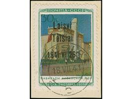 1941, Kasachische SSR 30 Kopeken, mit Aufdruckfehler “Teisiai statt Telsiai”, sauber mit Stempel “TELSIAI 18.VII.41” auf Brie