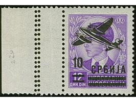 1942, Flugpost 10 auf 12 Dinar dunkelpurpurviolett, ohne Netzüberdruck, linkes Seitenrandstück mit kleinem Leerfeld und senkr