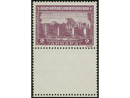 1942, Serbische Klöster 2 Dinar schwarzviolettpurpur, unten mit vollständig gezähnten Leerfeld in Markengröße und kleinem Bog