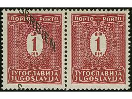 1941, 1 Dinar schwärzlichrötlichkarmin, waagerechtes Paar mit mit stark verschobenem Aufdruck, dadurch die rechte Marke ohne 