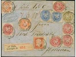 1850, ½ Sgr. rotorange, voll- bis breitrandig, rechts mit ca. 3 mm Bogenrand, in wertstufengleicher Mischfrankatur mit Wappen