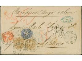 6 Pfg. orange, 2 Sgr. ultramarin und 2 Einzelwerte 3 Sgr. ocker, alle farbfrisch und gut durchstochen, mit EKr. "BERLIN POST-