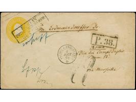 Umschlag 3 Sgr. gelb, mit klarem Ra3 "BERLIN POTSDAMER BAHNH.31/7" mit Leitvermerk "via Marseille" nach Rom, Kirchenstaat, &n