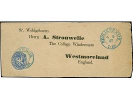 2 Gr. ultramarin mit auf- und nebengesetztem blauen Doppelkreisstempel "BERLIN P.E.No. 12   5 9 67" auf Streifband der 3. Gew