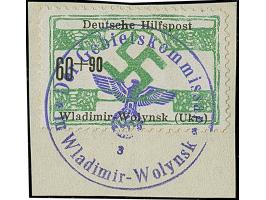 1944, Waldimir-Wolynsk 6-60 Pfennig, &nbsp;6 Pfennig mit Plattenfehler “kleines s in Deutsche”, je sauber mit Dienstiegel auf