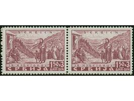 1941, Semendria 1,50 Dinar, gez. L 11½:12½, waagerechtes Paar, die linke Marke mit Plattenfehler "große weiße Stelle unten in