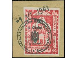 2. AUSGABE “Kirchen von Cholm”: 12 Gr. violett und 35 Gr. blau ungebraucht, sowie 30 Gr. auf Briefstück, tadellos &nbsp;(Maks