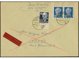 1952, Persönlichkeiten 80 Pfg. auf gestrichenem Papier mit Lacküberzug, zusammen mit Pieck 12 Pfg. im waagerechten Paar, saub