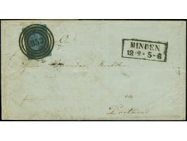 &nbsp;1850, 2 Sgr. auf blau, zwei senkrecht schräg geschnittene Hälften, leicht überlappend fast genau zu einem Markenbild z