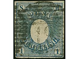 1 Sch. dunkelblau in tiefer Nuance, allseits gleichmäßig breitrandig, sauber entwertet durch Roststempel "19" KIELER BAHNHOF.