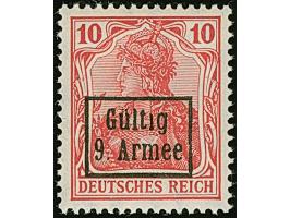 1918, Gültig 9. Armee, Germania 10 Pfennig rotkarmin Friedensdruck, postfrisch, tadellos, eine sehr seltene Marke, Fotoattest