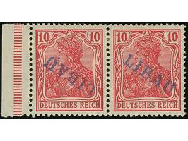 1919, Aufdrucktype II, violettblauer Aufdruck: Germania 10 Pfennig dunkelkarminrot, waagerechtes Seitenrandpaar, die linke Ma