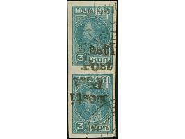 1941, 3 Kopeken dunkelgrünlichblau, senkrechtes Kehrdruckpaar, die untere Marke mit kopfstehendem, die obere Marke mit normal