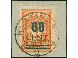 1923, Grünaufdruck 15-60 Cent, je farbfrisch und gut gezähnt, sauber mit Stempel “KLAIPEDA 18.I.24” auf Briefstücken, 15 C. e