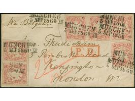 1867, 3 Kreuzer rosa, waagerechter Dreierstreifen, Paar und Einzelmarke, alle voll- bis breitrandig, der rechte Wert des Stre