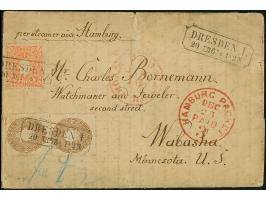 1863, ½ Ngr. lebhaftrötlichorange und zwei Einzelmarken 3 Ngr. dunkelgelbbraun je mit Rahmenstempel “DRESDEN I 20.XII.65” auf