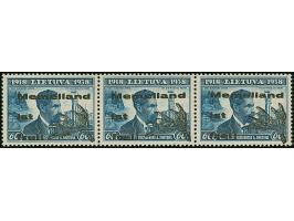 1939, Elchschaufel 15-60 Centu, einheitlich in waagerechten Dreierstreifen mit den Aufdrucktypen I-II-III, postfrisch, tadell