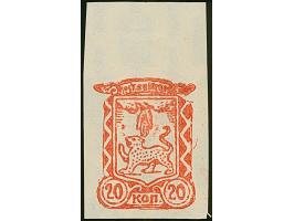 1941, Stadtwappen 20 Kopeken rot, ungezähnter Probedruck mit Oberrand auf weißem Papier mit Wasserzeichen "stehende Querrecht